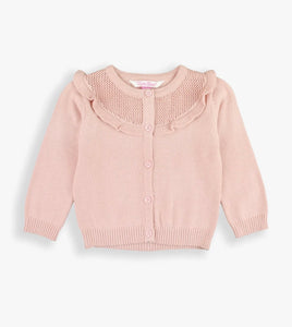 Ballet Pink Knit Ruffle Trim Cardigan