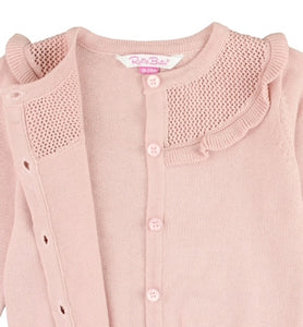 Ballet Pink Knit Ruffle Trim Cardigan