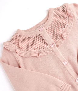 Ballet Pink Knit Ruffle Trim Cardigan