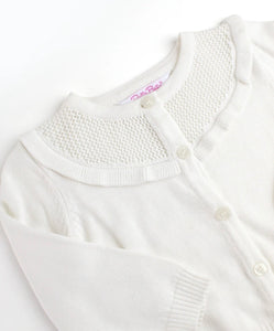 Off White Knit Ruffle Trim Cardigan