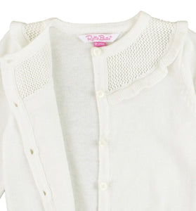 Off White Knit Ruffle Trim Cardigan