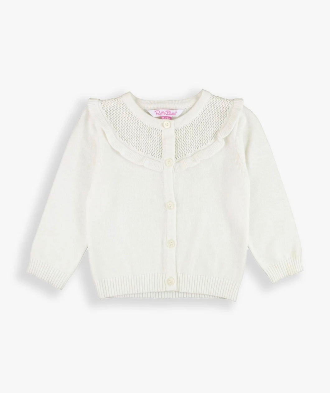 Off White Knit Ruffle Trim Cardigan