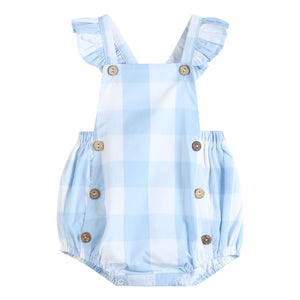 Blue Gingham Ruffle Romper