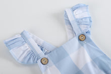 Load image into Gallery viewer, Blue Gingham Ruffle Romper
