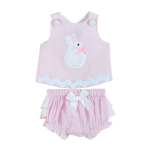 Bunny Seersucker Top and Bloomer Set