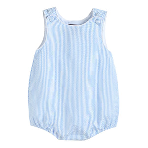 Blue Seersucker Bubble Romper