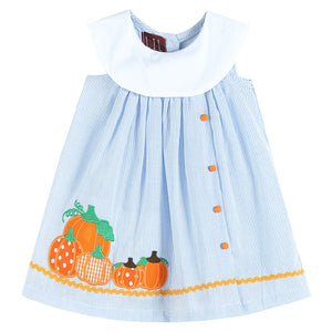 Light Blue Seersucker Pumpkin Yoke Dress